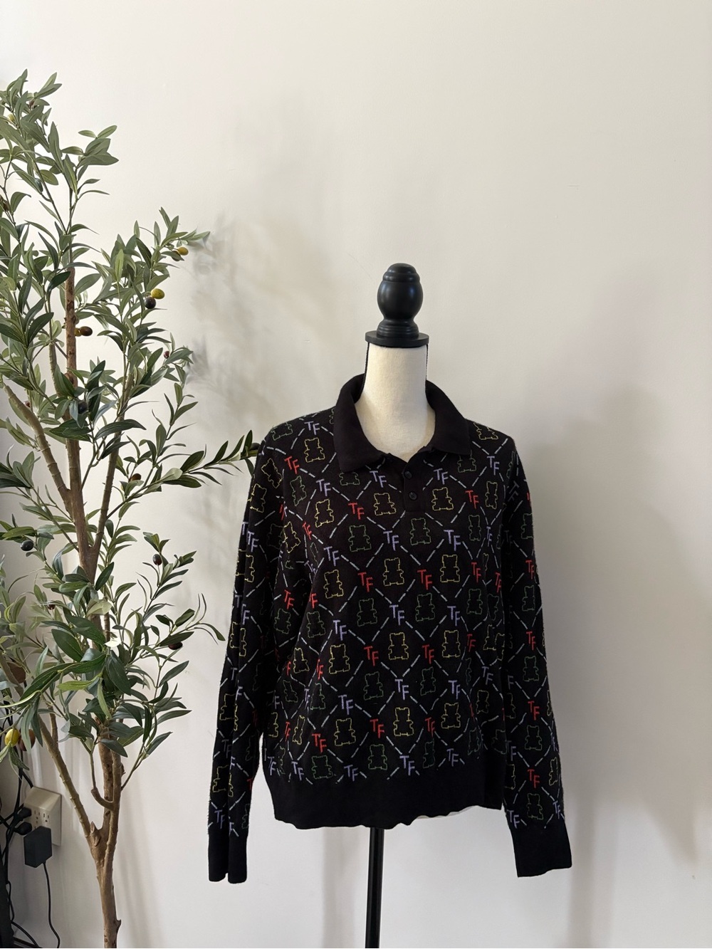Teddy Fresh Bear Jacquard Polo Sweater